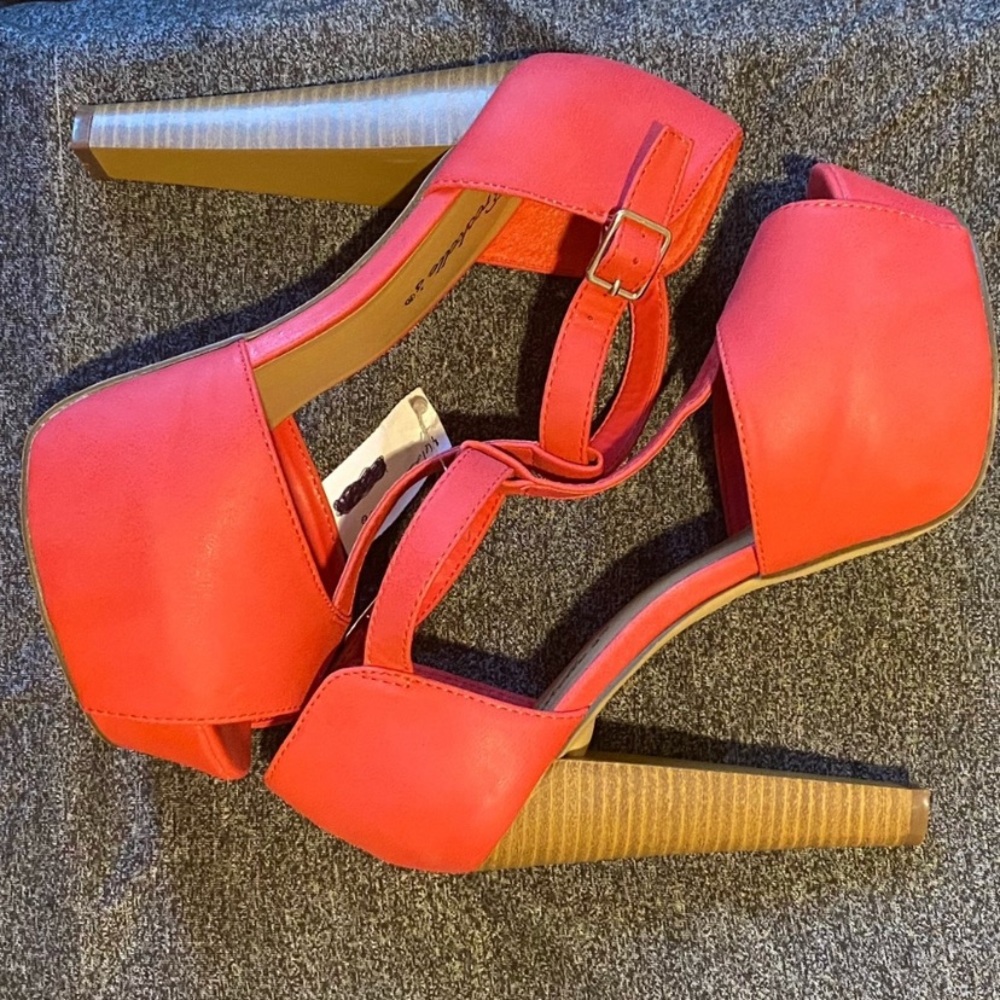 Pink open toe heels